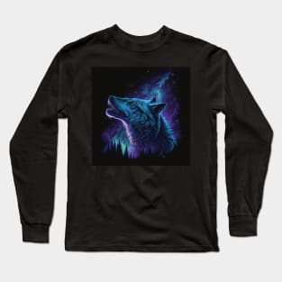 Galaxy Colourful Wolf Howling Art Long Sleeve T-Shirt